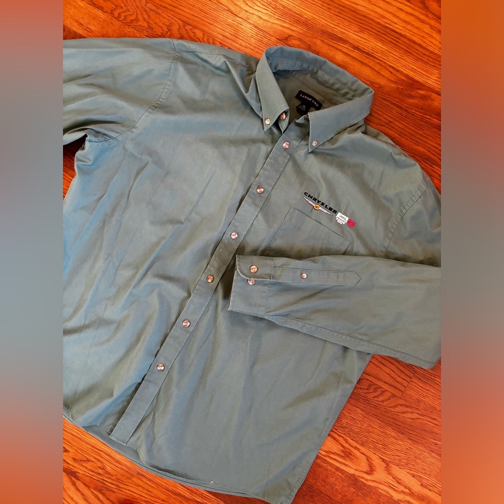 Jeep Dodge Ram Crysler Lands End Oxford Green Button‎ Down Shirt XL 17-17.5